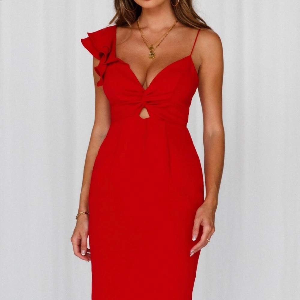NWT home late midi dress red